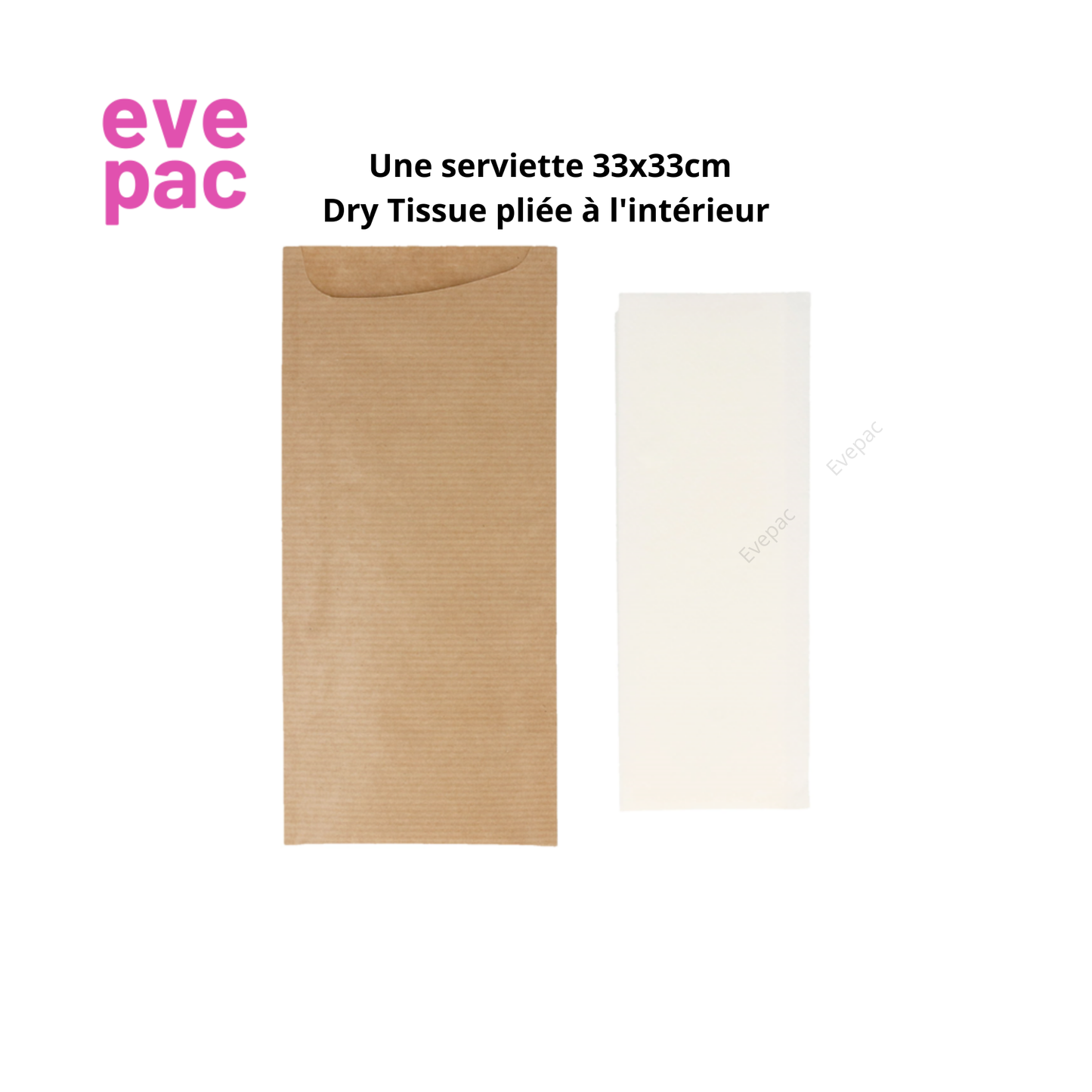 pochette à couverts personnalisée 195mm x 85mm en papier kraft avec serviette intérieure, écologique et hygiénique
