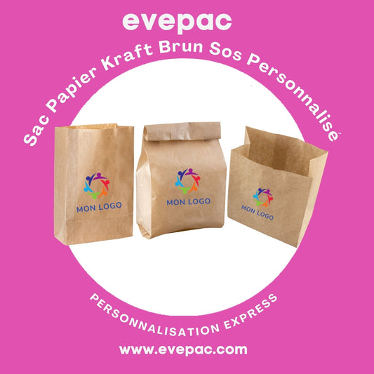 Sac Papier Kraft Brun Sos Personnalisé avec Logo, différentes tailles disponibles.