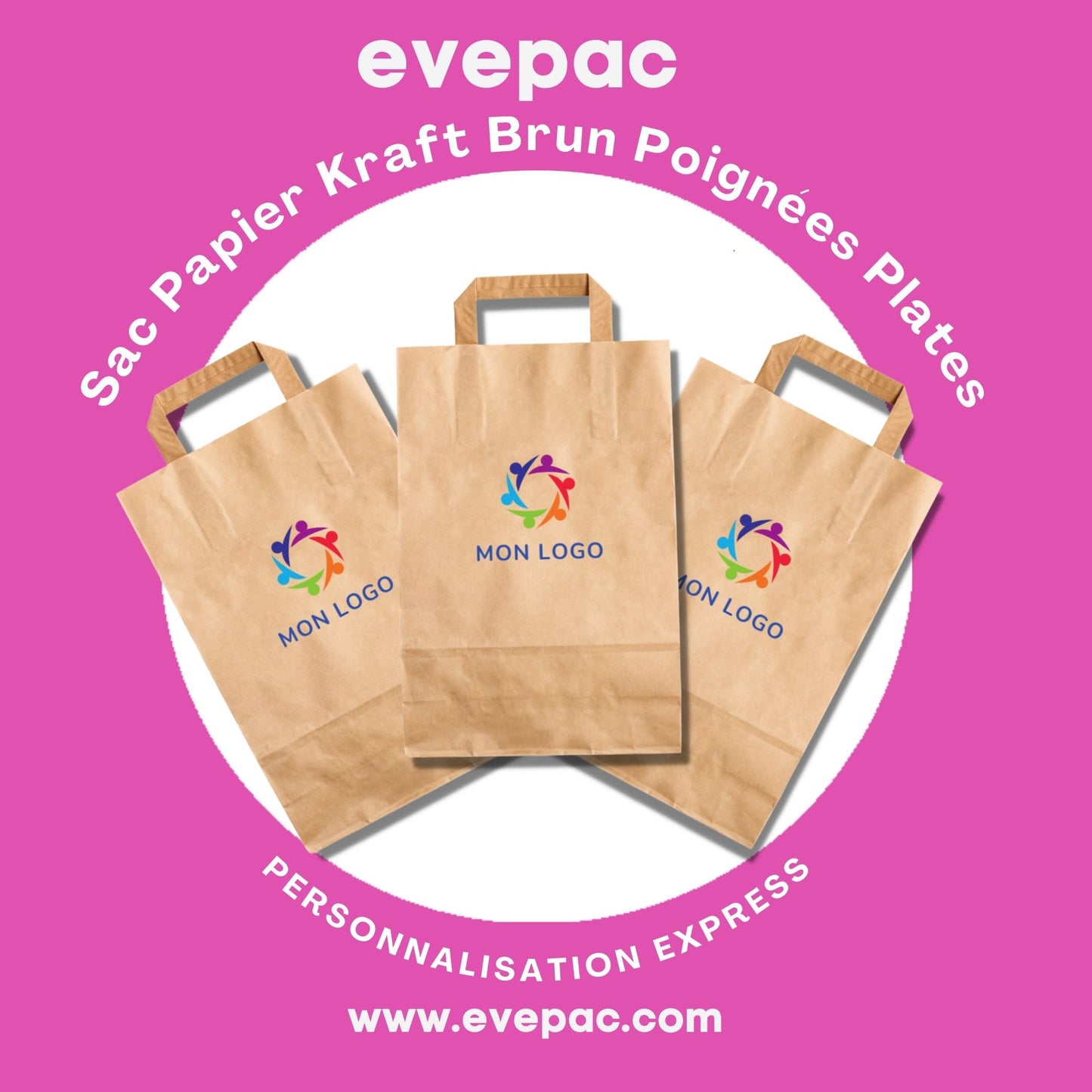 Sac Papier Kraft Personnalisé Brun Poignées Plates