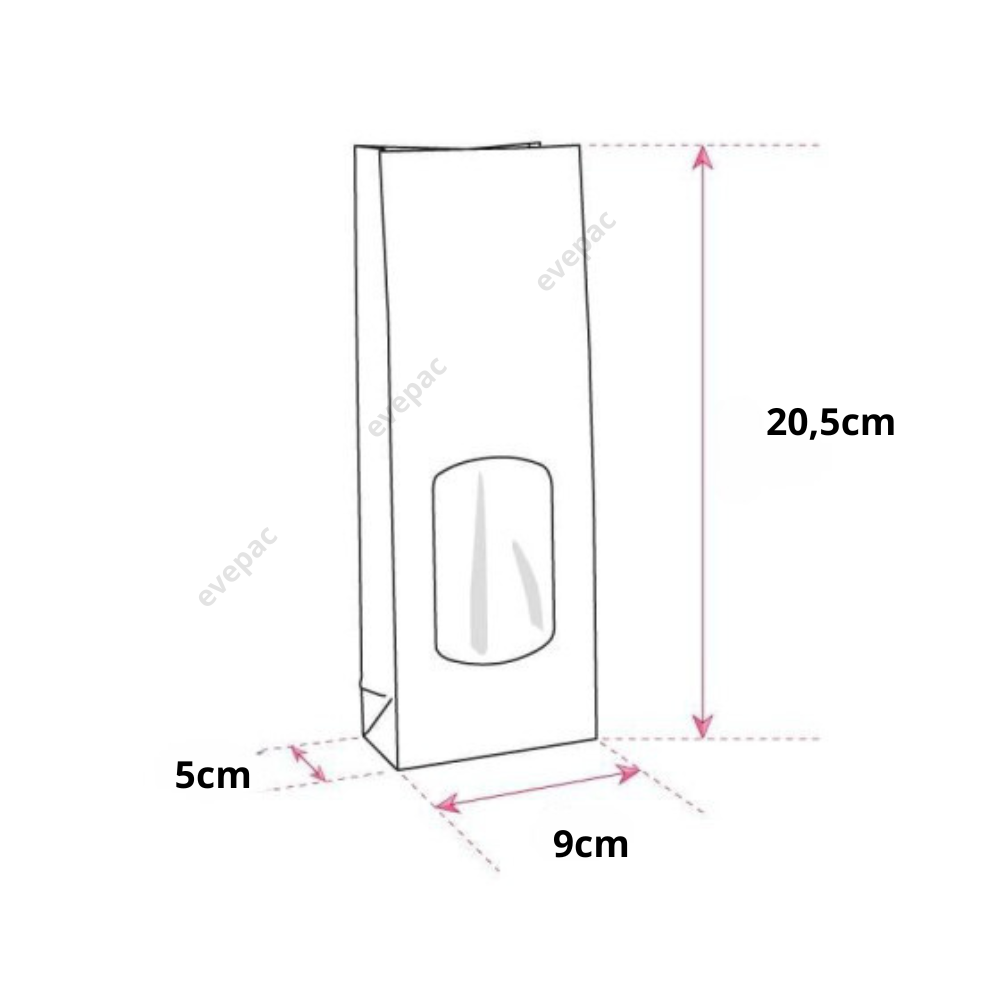 Sachet Kraft Brun Avec Fenêtre 205mmx50mmx90mm