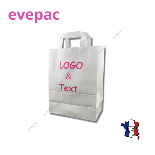 Sac Papier Kraft Personnalisé Blanc Poignées Plates