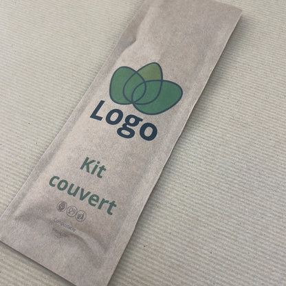 Kit couverts bois personnalisé (Cuillère, Fourchette, Cure-dents, Serviette en papier)