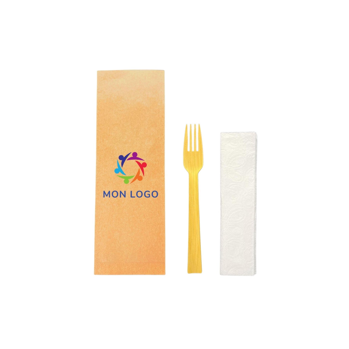 Kit couverts bambou personnalisé (Fourchette, Serviette en papier)