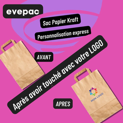 sac papier kraft Personnalisé blanc poignees plates
