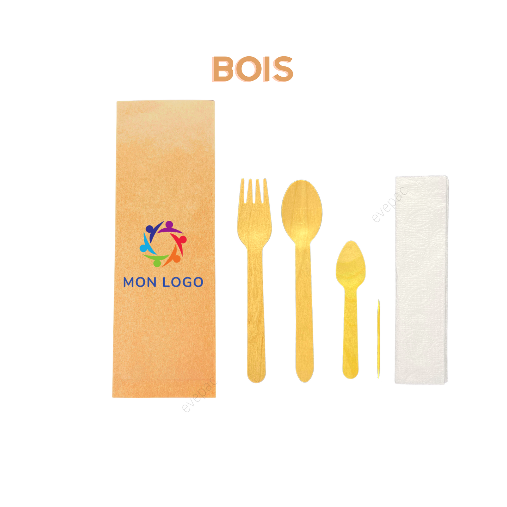 Kit couverts bois biodégradable 4 en 1