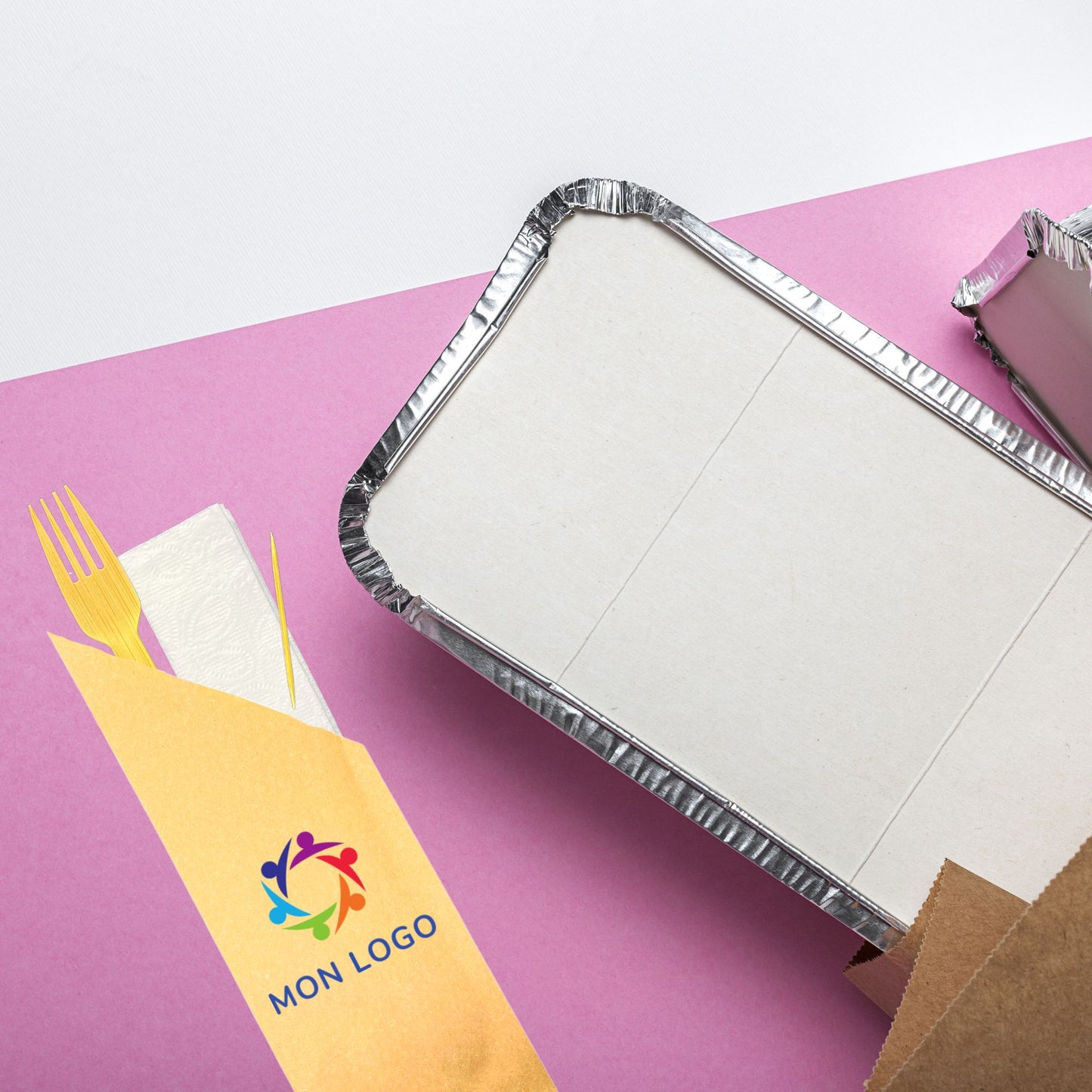 Kit couverts bambou personnalisé (Fourchette, Serviette en papier)