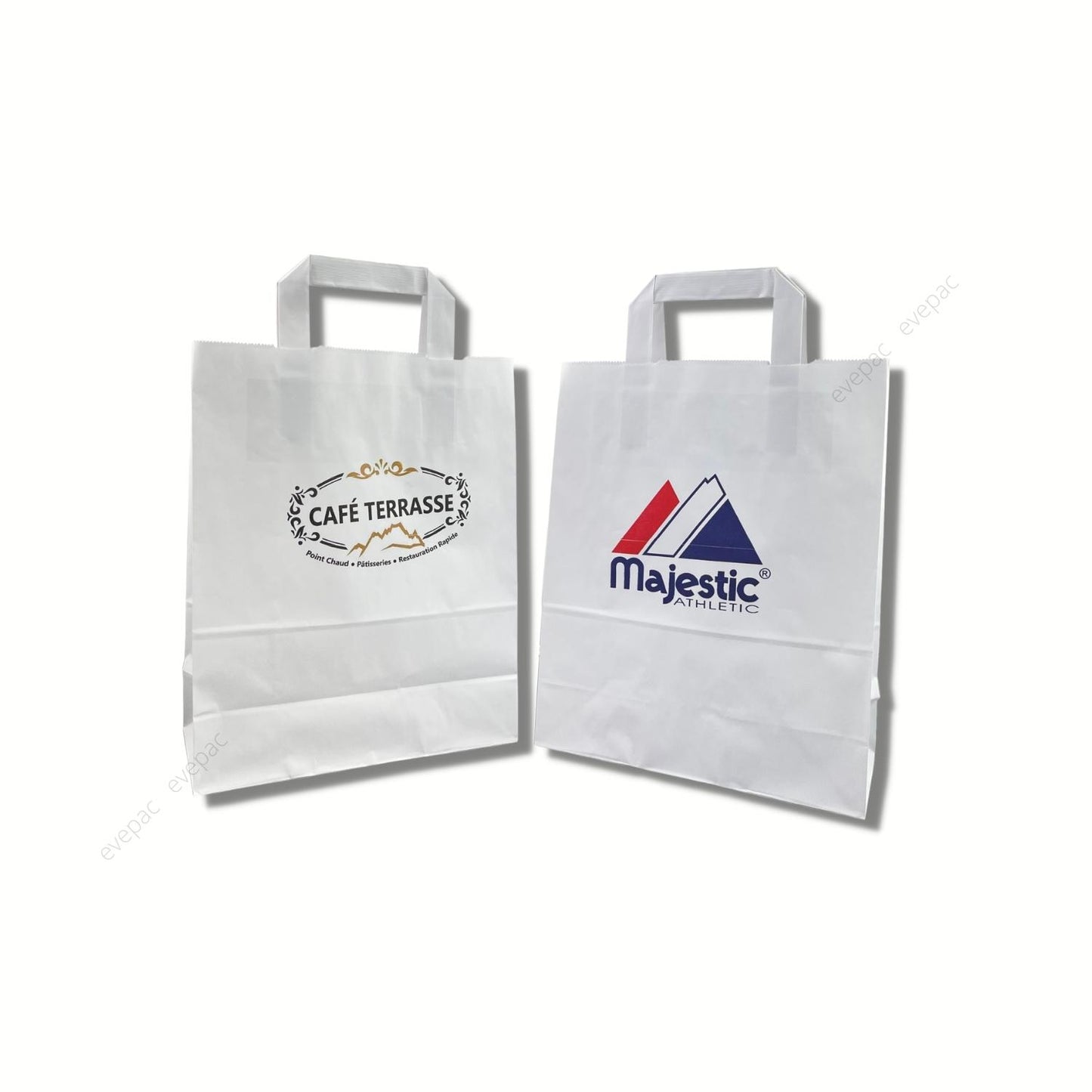 Sac Papier Kraft Personnalisé Blanc Poignées Plates