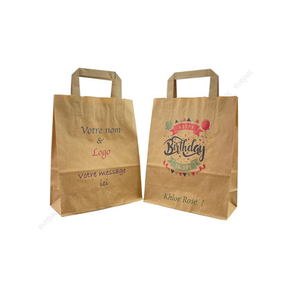 Sac Papier Kraft Personnalisé Brun Poignées Plates