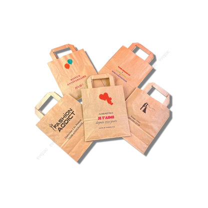 Sac Papier Kraft Personnalisé Brun Poignées Plates